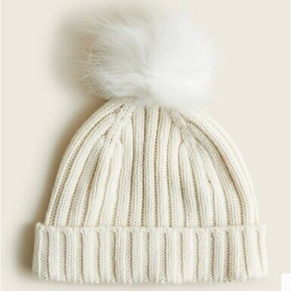 New with Tags -J.Crew- Ribbed pom-pom beanie Ivory 🍁❄️❄️